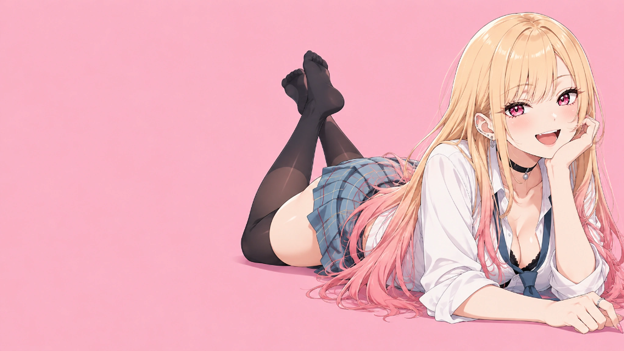 Marin Kitagawa relaxing in a rosewater-pink room., desktop wallpaper