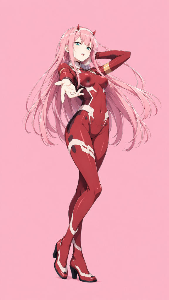 Zero Two: Zero Two in her red pilot suit, phone edition.